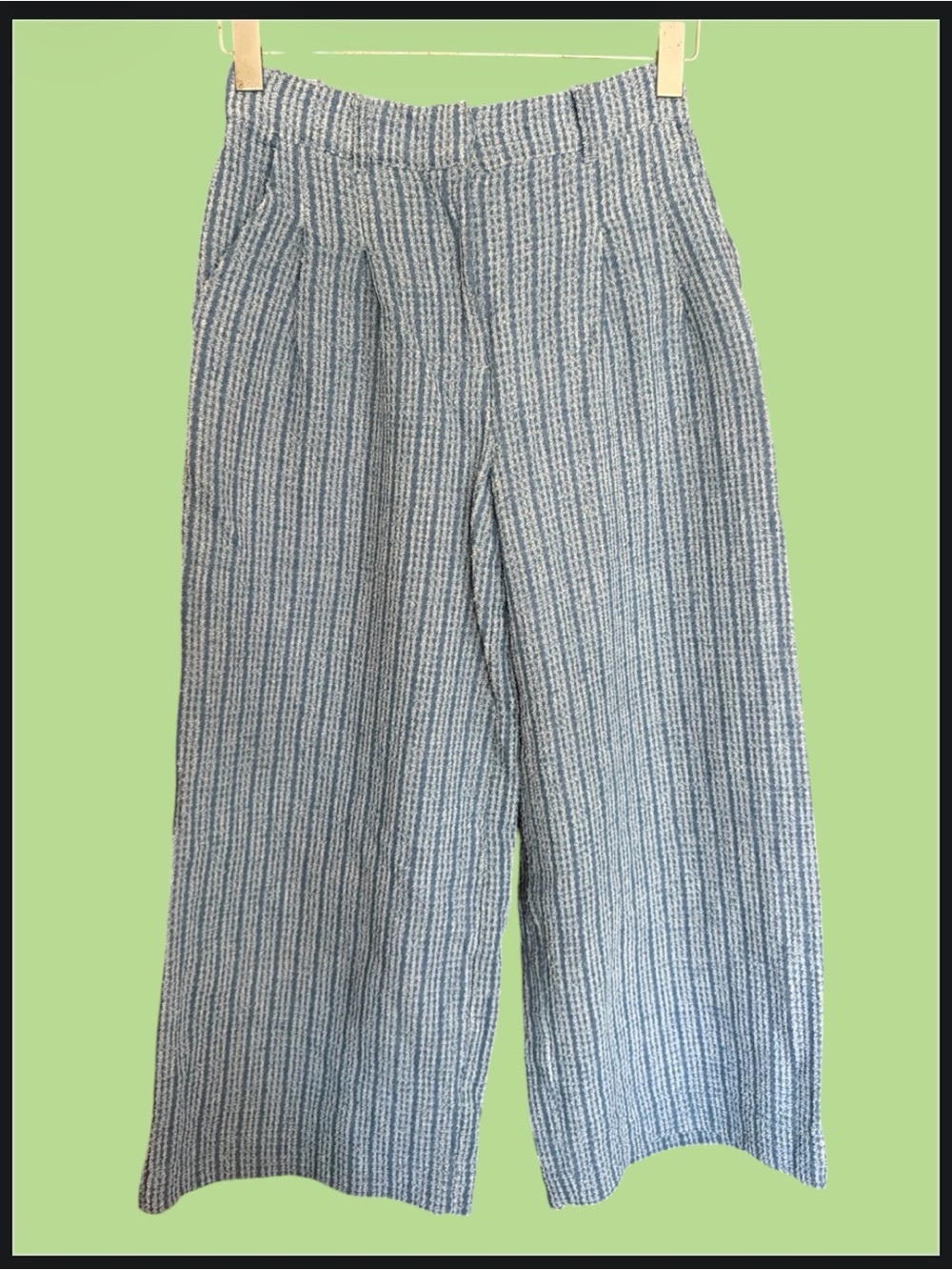 HOUSE OF HARLOW 1960 High-Rise Wide Leg Blue Striped tweed Trousers
